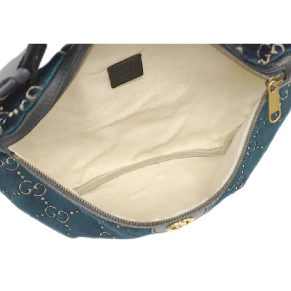 Gucci Waist Bag Diagonal GG Pattern GG Marmont Webbing Velvet Leather Navy - Picture 7 of 7
